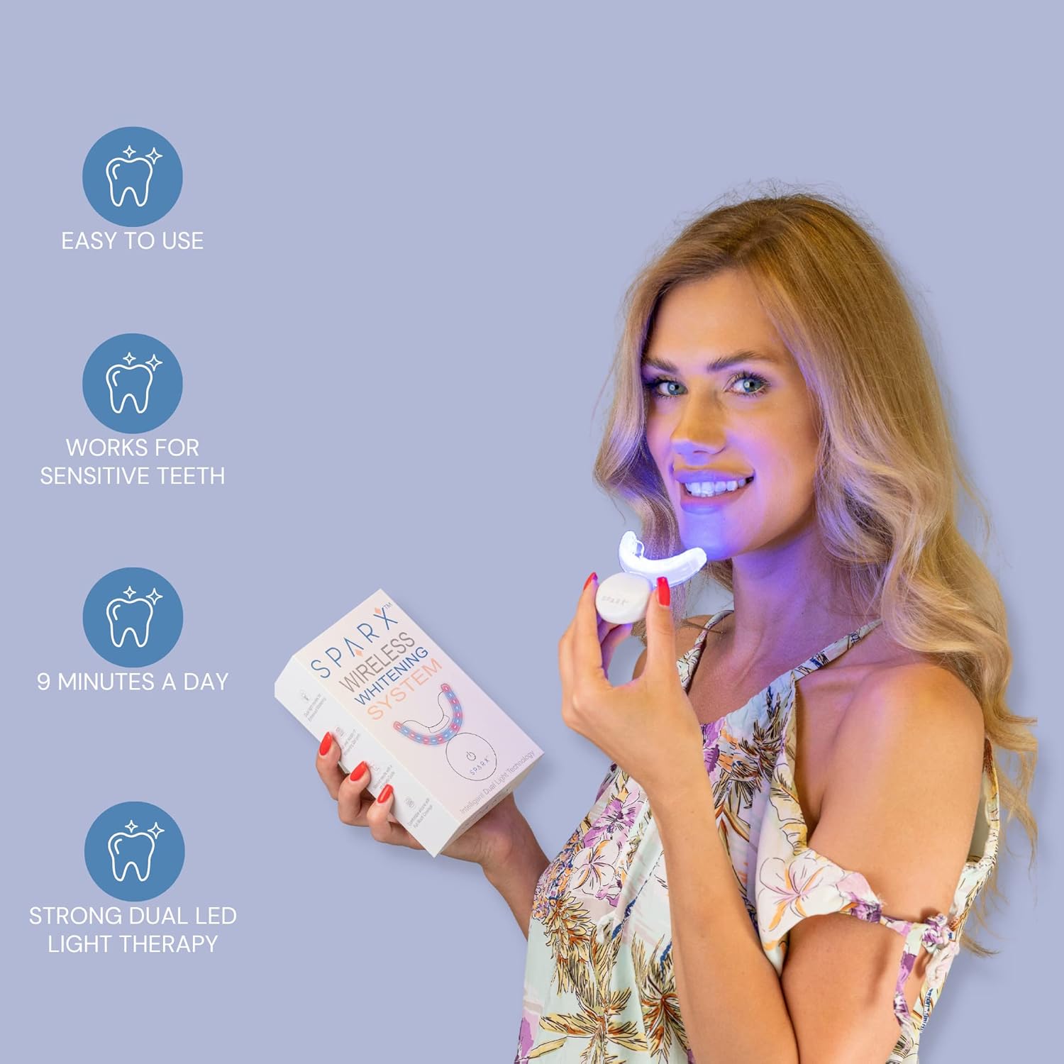 SPARX Wireless Teeth Whitening Kit with LED Light for Sensitive Teeth Remove Stains Like Coffee, Smoking, Wine. Whiten Smile for Long Lasting Results, Includes 3 Gel Syringes, 1 Dual LED Mouthpiece