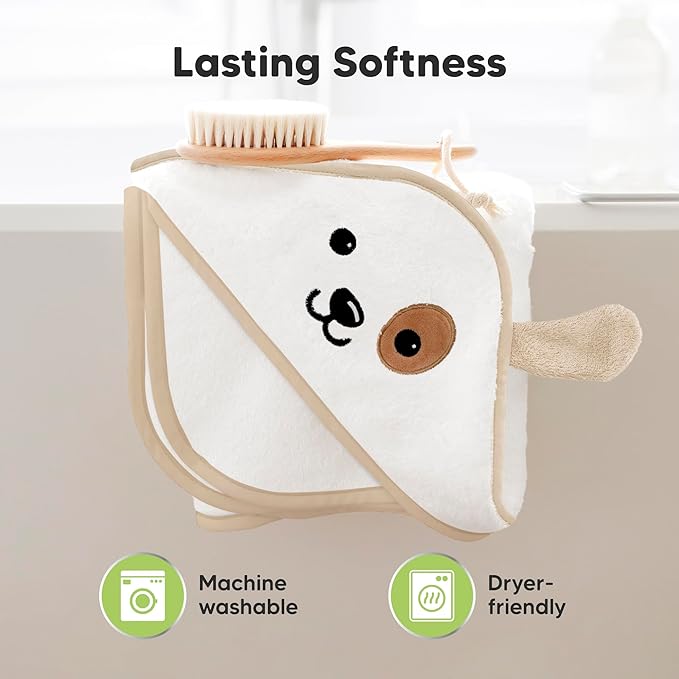 KeaBabies Hooded Baby Towel for Newborn - Viscose Derived from Bamboo Large Baby Bath Towels with Hood for Boys, Girls, Toddler, Extra Absorbent & Soft Newborn Bath Essentials (Dog, Petite)