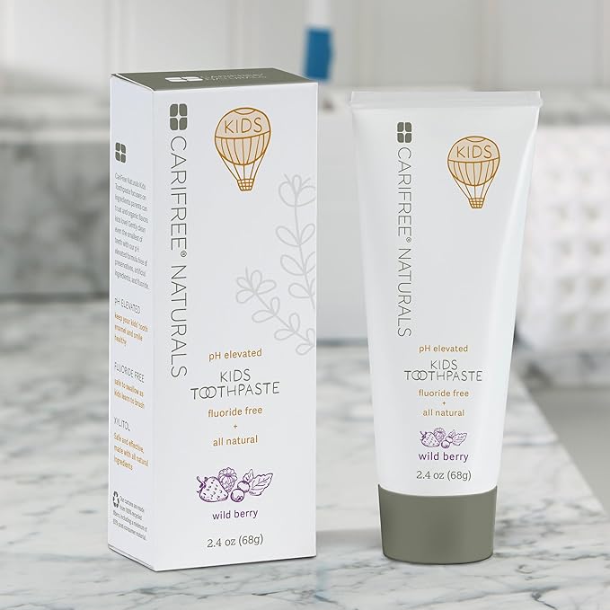 CariFree Naturals Kids Toothpaste | Fluoride-Free, 40% Xylitol, Organic Wild Berry Flavor, pH Elevated, Safe if Swallowed, Sugar-Free, 2.4 oz, Dentist Developed