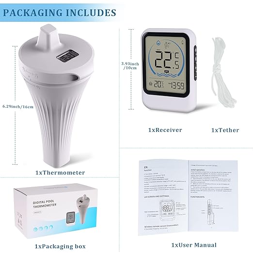2025 New Digital Pool Thermometer Floating Easy Read, IPX8 Swimming Thermometer Wireless,Water Temperature with LCD Display, Outdoor Floating Thermometers for Bath Pool Hot Tubs Fish Tank with 2m Rope