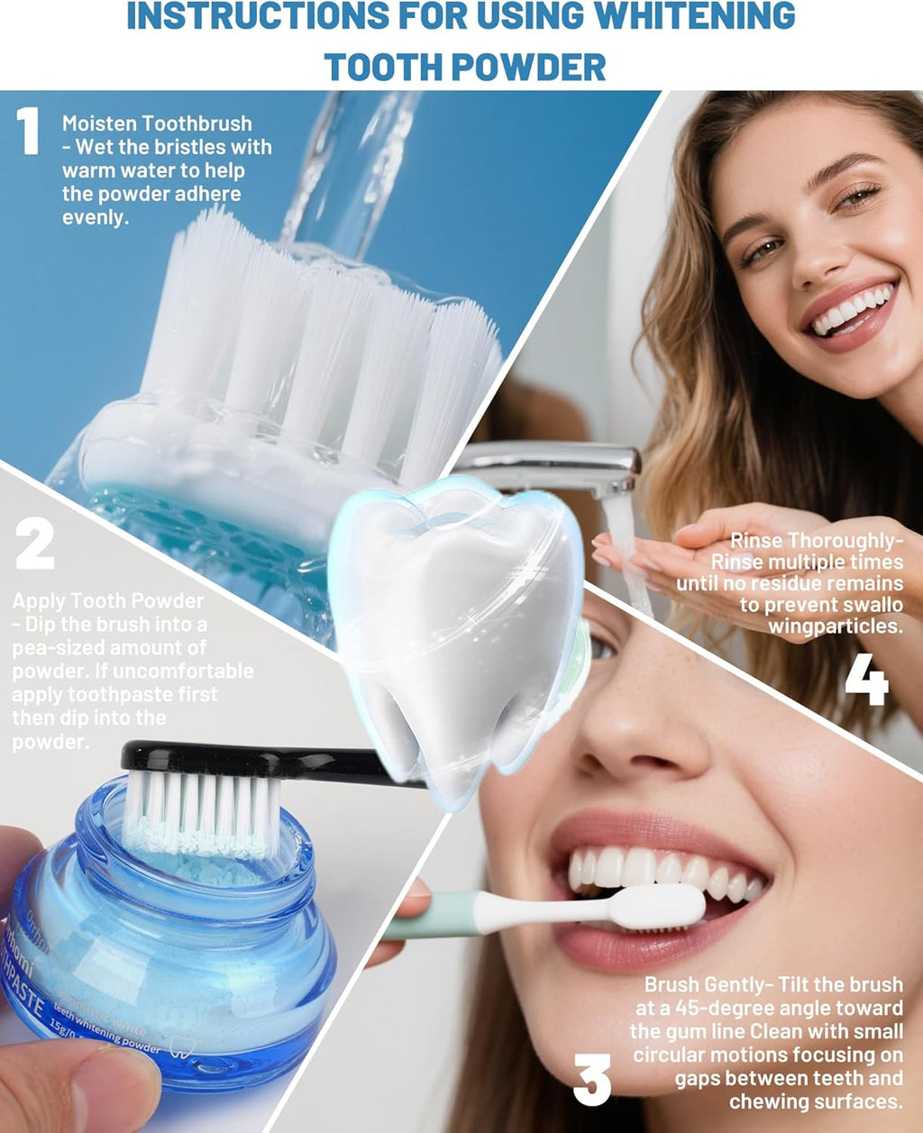 Teeth Whitening Powder, Toothpaste Whitening Powder Stain Removal Without Sensitivity, Natural Teeth Whitener Refreshing Mint Flavor Breath Freshener