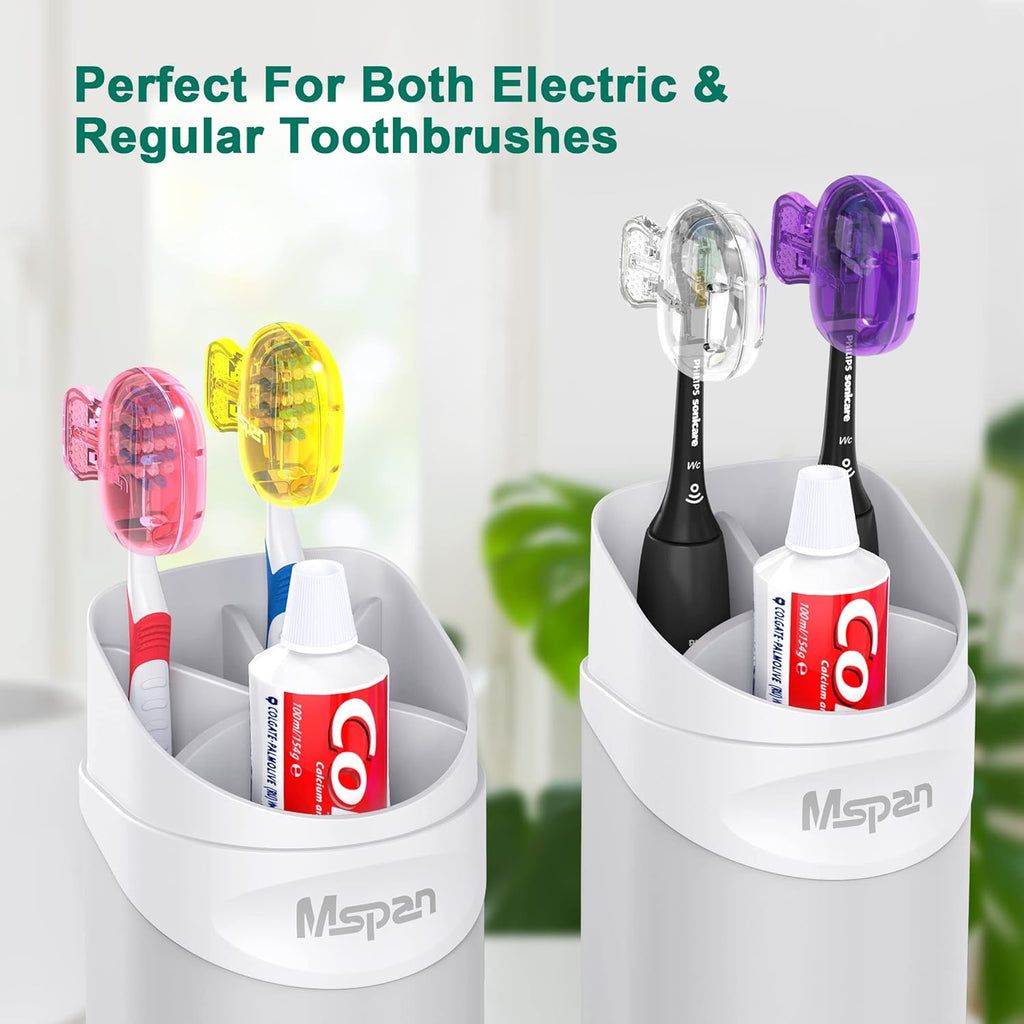 Mspan Toothbrush Head Cover Cap: Tooth Brush Protector Clip Compatible with Oral-B Philips Colgate AquaSonic - Plastic Pod Travel Case - 4 Packs