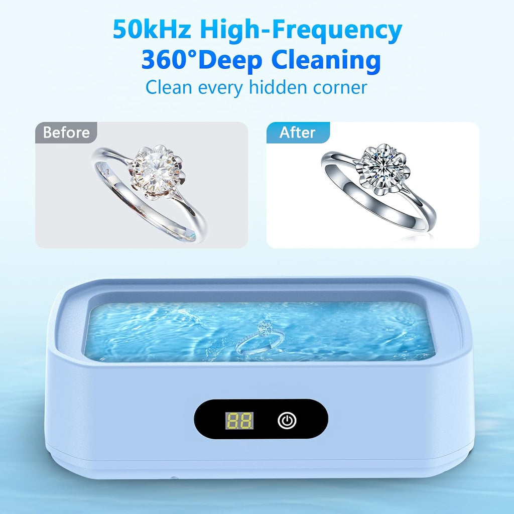2025 Upgrade Large Capacity Ultrasonic Cleaner, 50Khz Ultrasonic Cleaner Machine with 5 Modes Timer for Glasses Dentures-304 Stainless Steel Tank, Blue