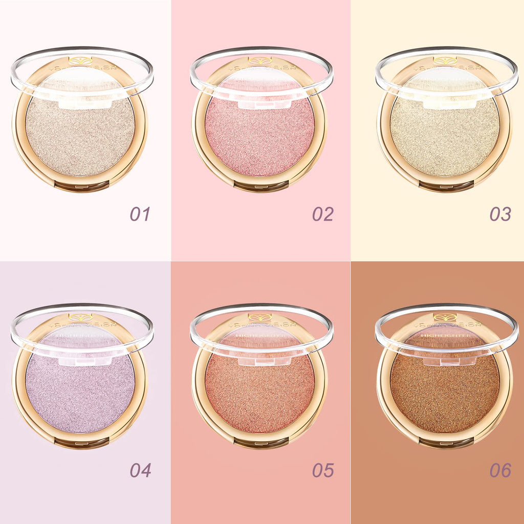 YOUNG VISION Pressed Powder Highlighter, Baked Natural Glow Contour Powder & Face Highligher, Cruelty-Free, Shimmer Highlighting Makeup for Face, Eye, Eyeshadow, Body, Skin (Gold)