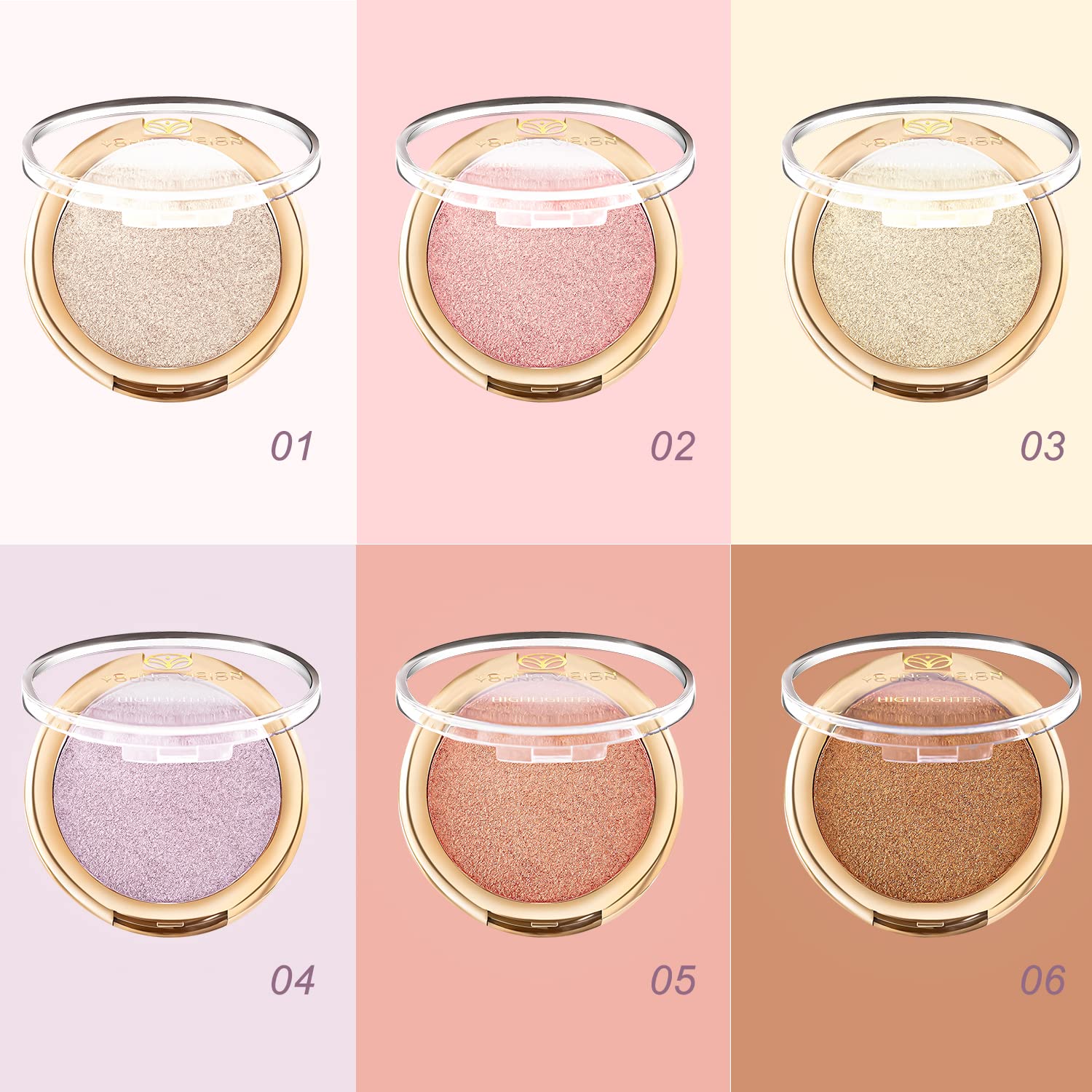 YOUNG VISION Pressed Powder Highlighter, Baked Natural Glow Contour Powder & Face Highligher, Cruelty-Free, Shimmer Highlighting Makeup for Face, Eye, Eyeshadow, Body, Skin (Gold)