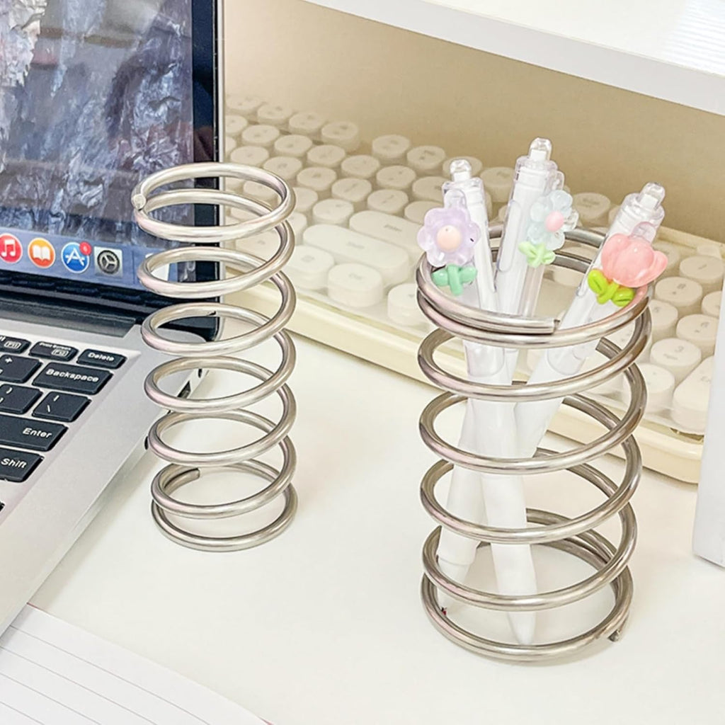 2Pcs Toothbrush Holders Steel Spring Shape Pen Holder Bathroom Tabletop Makeup Brush Organizer Toothbrush Stand