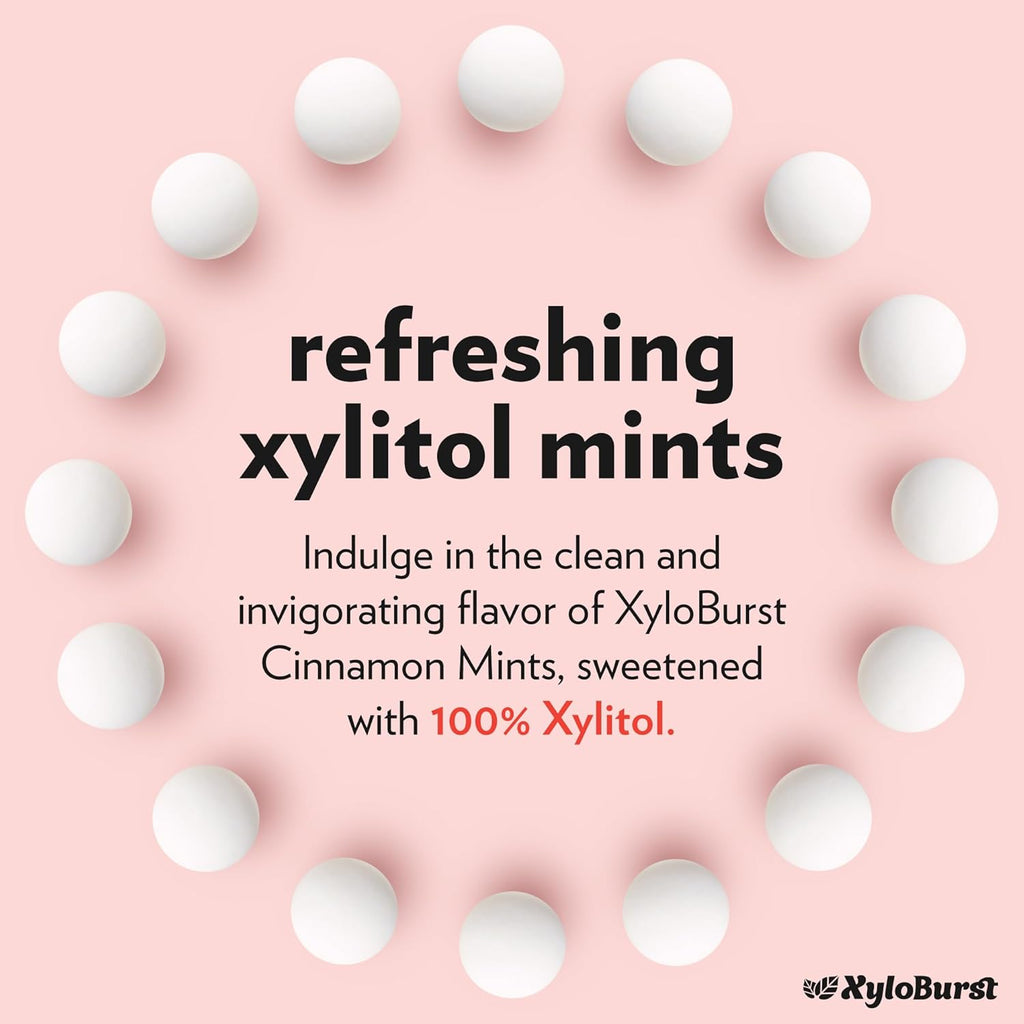 XyloBurst - Xylitol Mints | Sugar Free Breath Mints for Oral Health | Gluten Free, Vegan, Keto Friendly | Aspartame Free Mint | Cinnamon | 200 Count Jar (Pack of 2)
