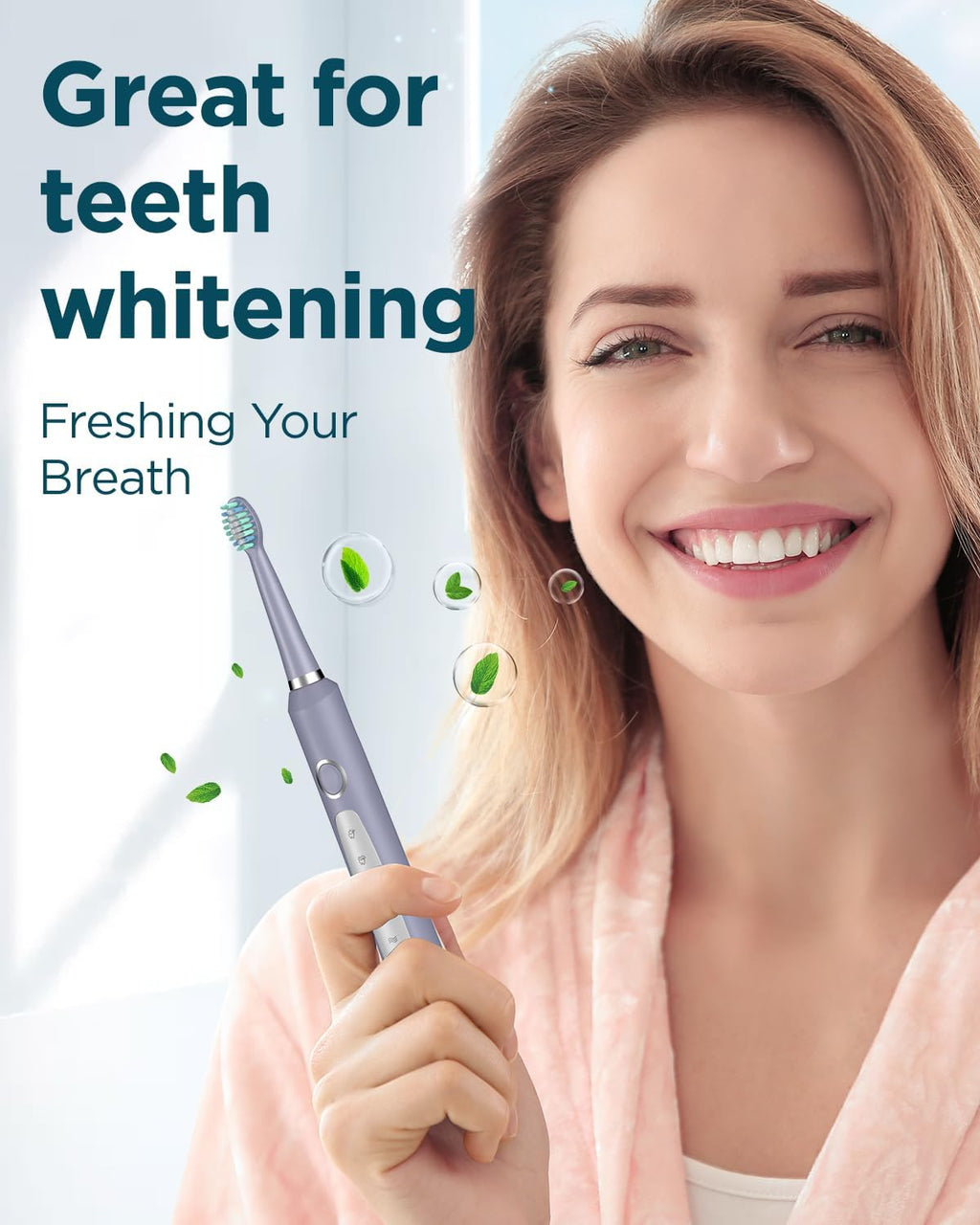 Rtauys M5 Sonic Electric Toothbrush for Adults and Kids - Rechargeable Electric Toothbrush Kids Ages 12+ and Adults with 8 Brush Heads & Travel Case, 120 Days Battery Life - Light Purple