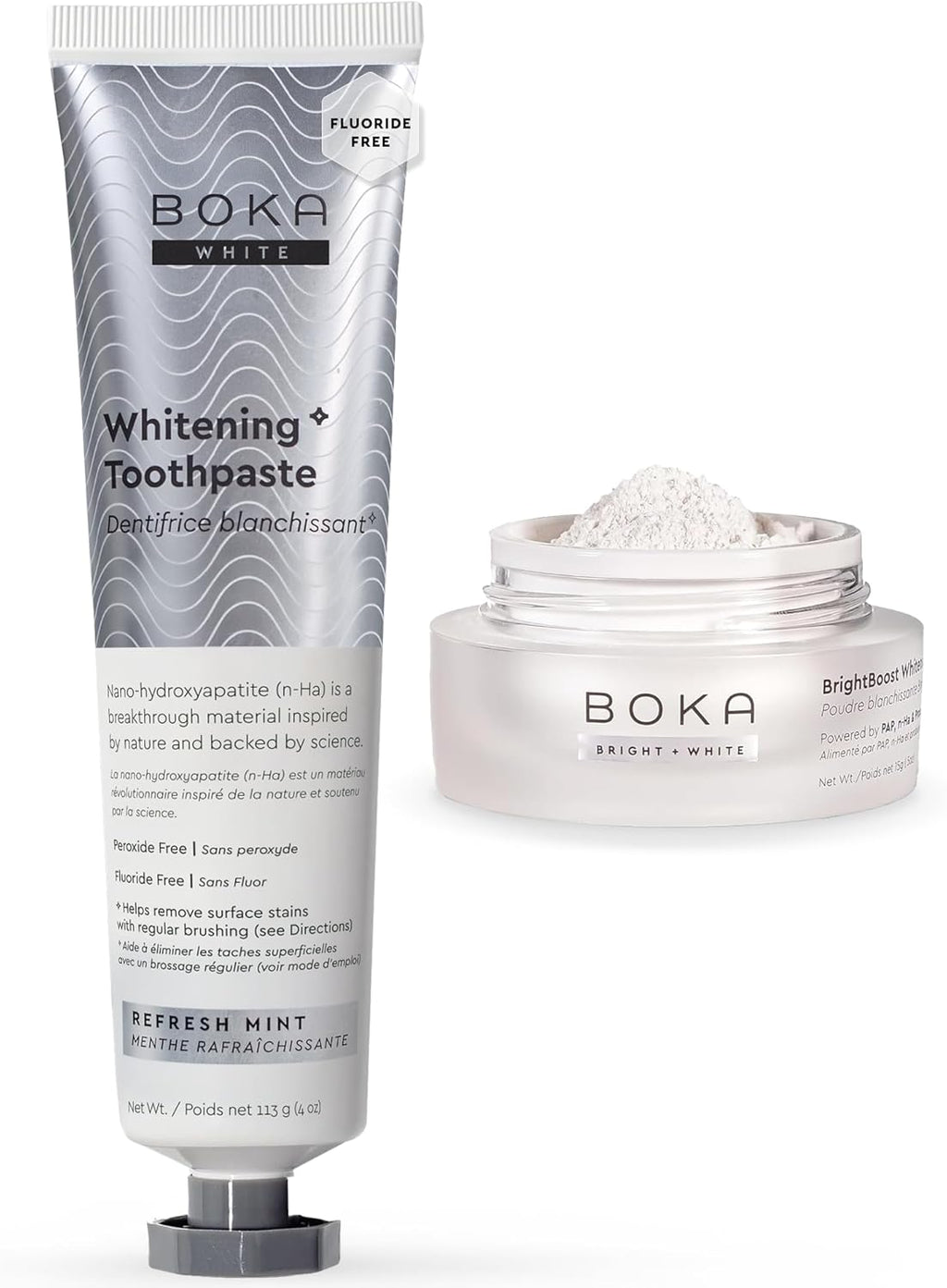 Boka Fluoride Free Whitening* Toothpaste and Boka Teeth Whitening Powder, Nano Hydroxyapatite, Appropriate for Sensitive Teeth, for Adults Oral Care
