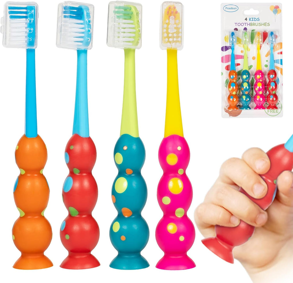 Toddler Toothbrush - Kids Toothbrush Soft Bristles with Suction Cup for Easy Storage, for Age 2-4 and Older, Pack of 4