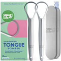 Tongue Scraper For Adults & Kids - 2 Pack Stainless Steel Tongue Scraper Travel Metal Case | Mouth Cleaner For Bad Breath Treatment | Best Disposable No Plastic Scrubber | Oral Care Hygiene Essentials