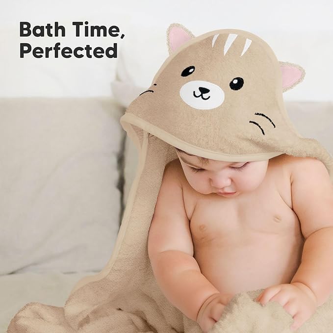 KeaBabies Hooded Baby Towel for Newborn - Viscose Derived from Bamboo Large Baby Bath Towels with Hood for Boys, Girls, Toddler, Extra Absorbent & Soft Newborn Bath Essentials (Cat, Regular)