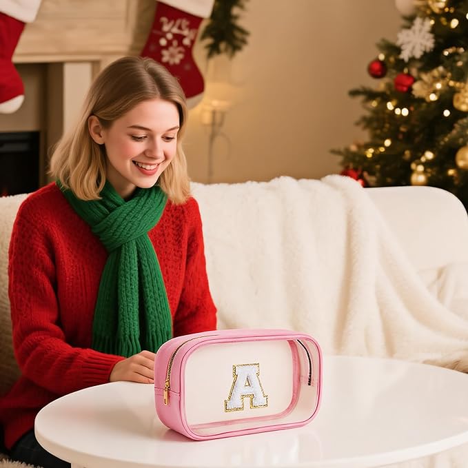 YOOLIFE Christmas Gifts for Grandkids Teacher Gift Travel Toiletry Bag Clear Makeup Bag Travel Essentials Christmas Gifts for Girls Teen Girlfriend Kids Birthday Gift Stocking Stuffers Pink M