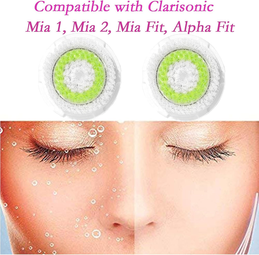 Brush Head Replacements Compatible with Clarisonic Mia 1, Mia 2, Mia Fit, Alpha Fit, Smart Profile Uplift and Alpha Fit Face Cleaning Brush Heads (Green-2Pack)