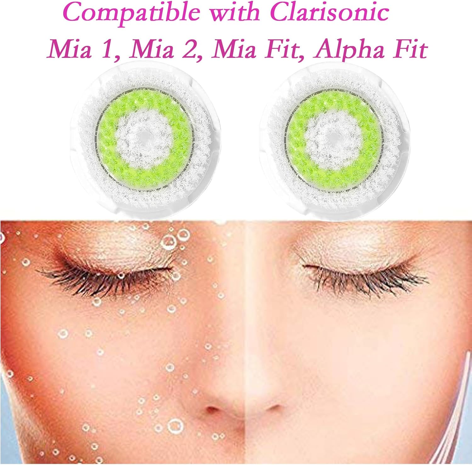Brush Head Replacements Compatible with Clarisonic Mia 1, Mia 2, Mia Fit, Alpha Fit, Smart Profile Uplift and Alpha Fit Face Cleaning Brush Heads (Green-2Pack)