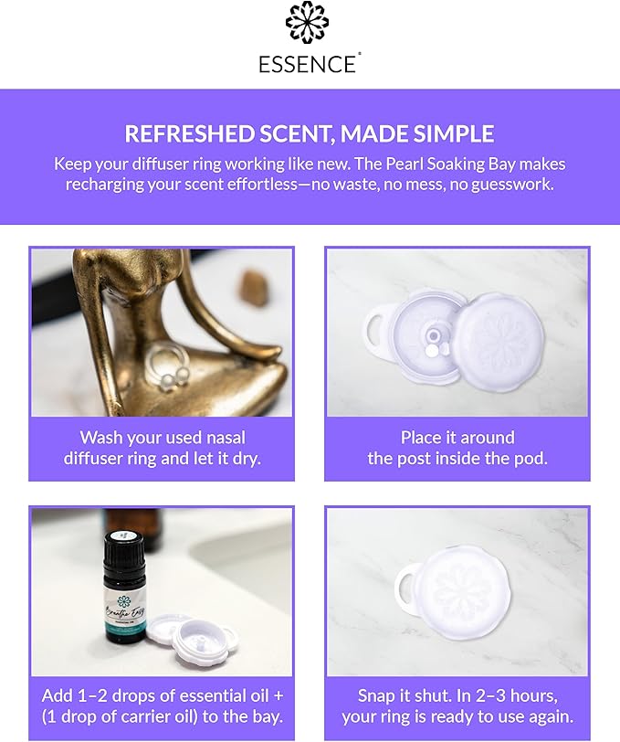 Essence Pearl Travel Case - Wearable Aromatherapy Kit with Nasal Diffuser Rings, Soaking Bay, and 5mL Essential Oil – Portable Wellness Gift Set for On?The?Go Self Care