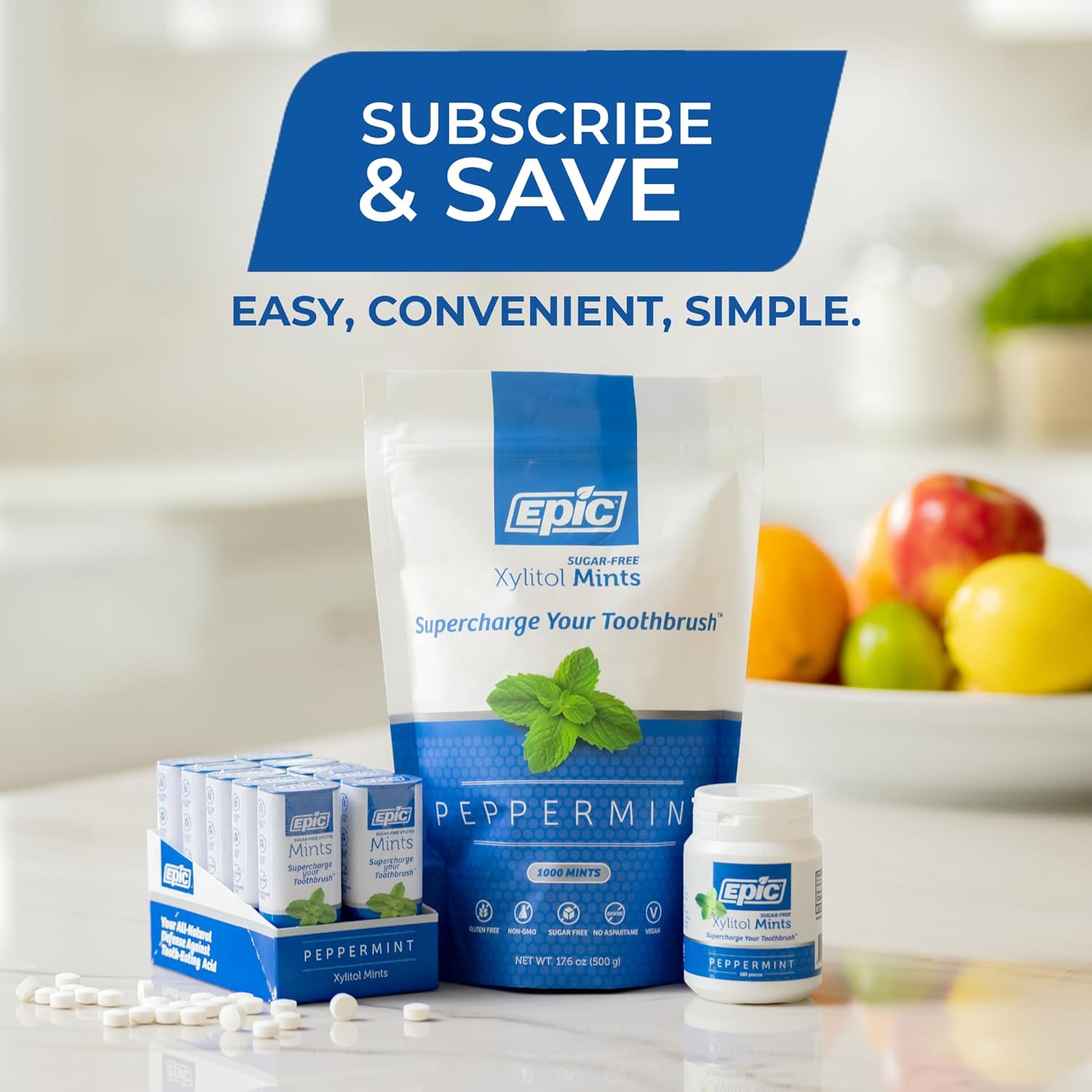 Epic 100% Xylitol Mints - Aspartame Free, Sugar Free - Peppermint Flavored Mints, 55 Pieces (Pack of 5)