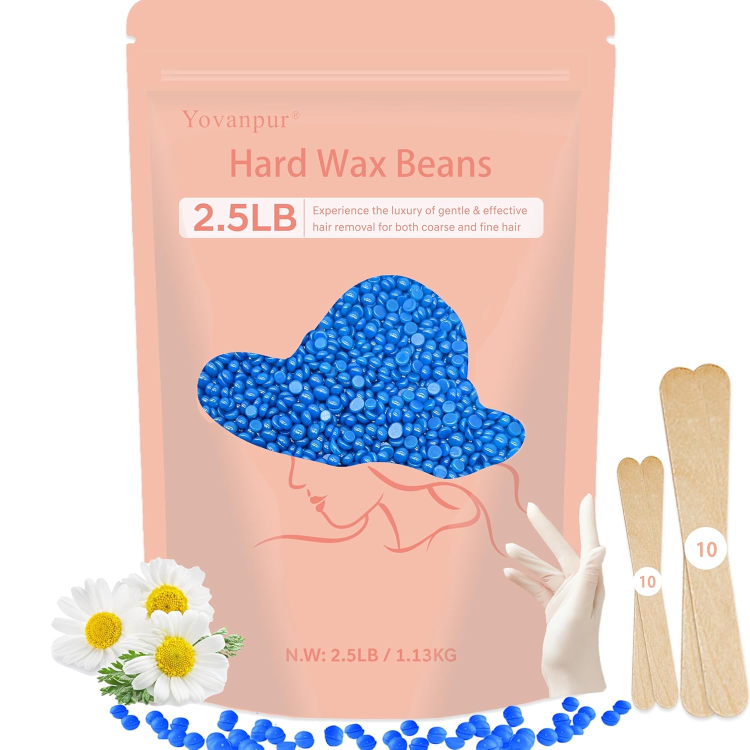 2.5lb Wax Beads for Hair Removal, Hard Wax Beans for Sensitive Skin, Bulk Hair Removal Waxing Beads for Brazilian, Bikini, Face, Eyebrows, Underarms, Legs, Women and Men (Blue)