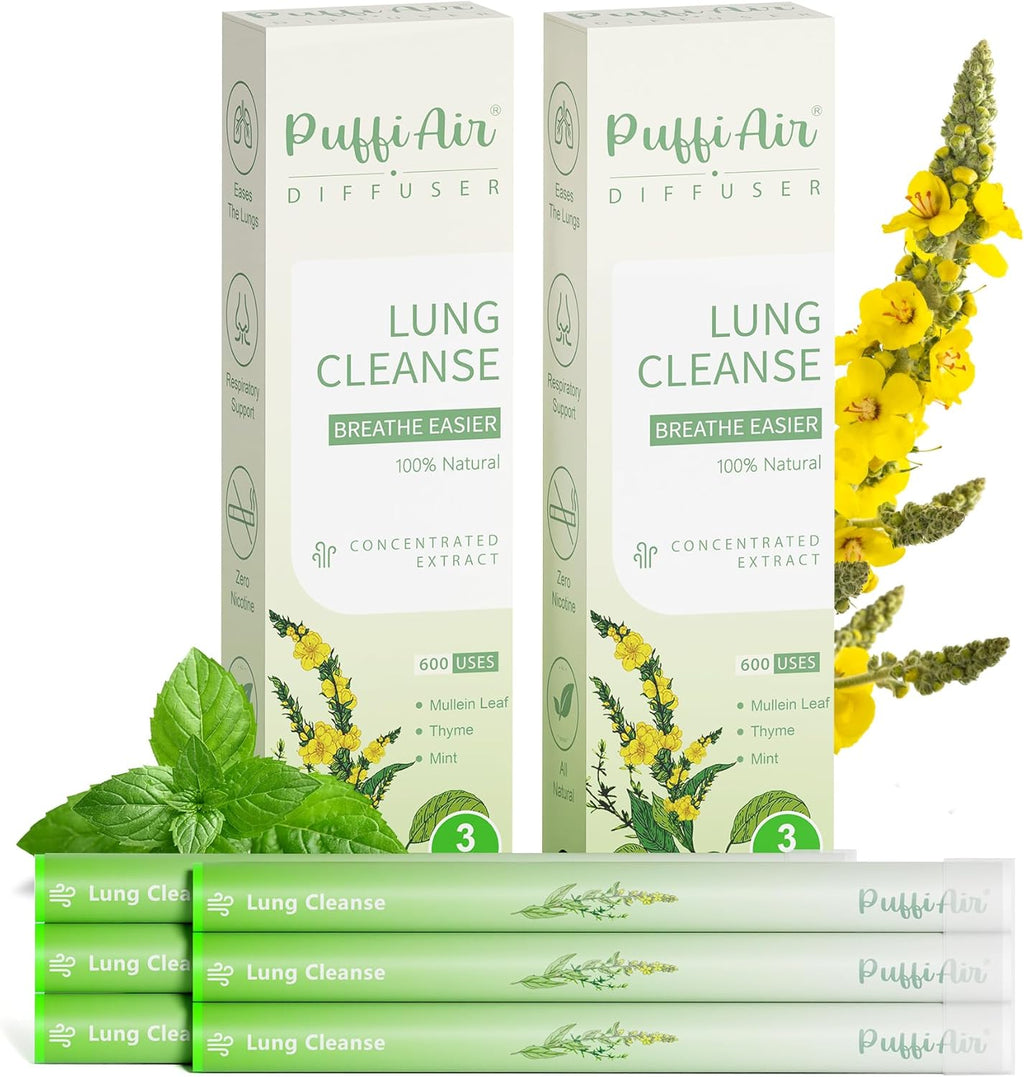 Herbal Diffuser Upgraded with Extracts of Mullein, Thyme and Mint for Cleansing Lungs, Improving Breathing and Oral Air Freshening (Green, 6 Sticks (Pack of 2))