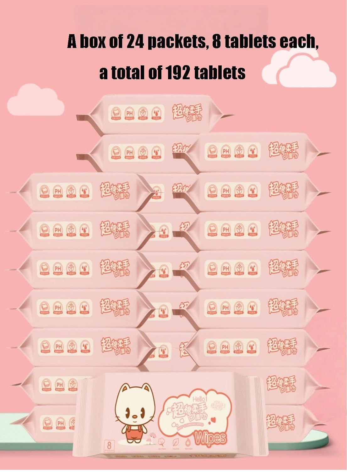 Impossibly Compact Travel Cleaning Wipes - Skin-Friendly Wet Wipes, Hypoallergenic & Unscented for Adults, Kids & Baby Care - 24 Pack Total 192 Wipes