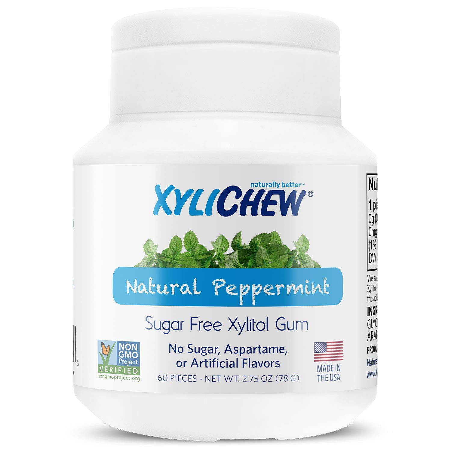 Xylichew 100% Xylitol Chewing Gum - Non GMO, Non Aspartame, Gluten Free, and Sugar Free Gum - Natural Oral Care, Relieves Bad Breath and Dry Mouth - Peppermint, 240 Count