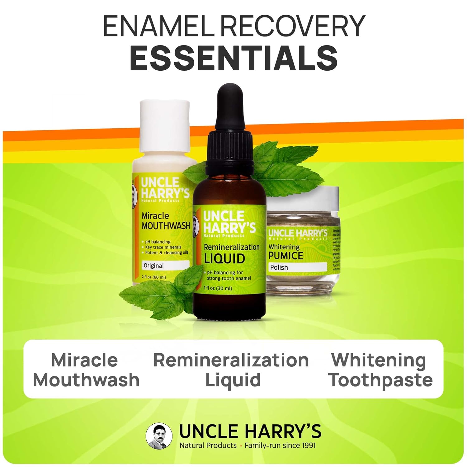 Uncle Harry's Natural Remineralization Kit with Tooth Whitening - 3 Products Strengthen Weak Enamel, Brighten Smile, & Correct Oral Care Issues (1 kit)