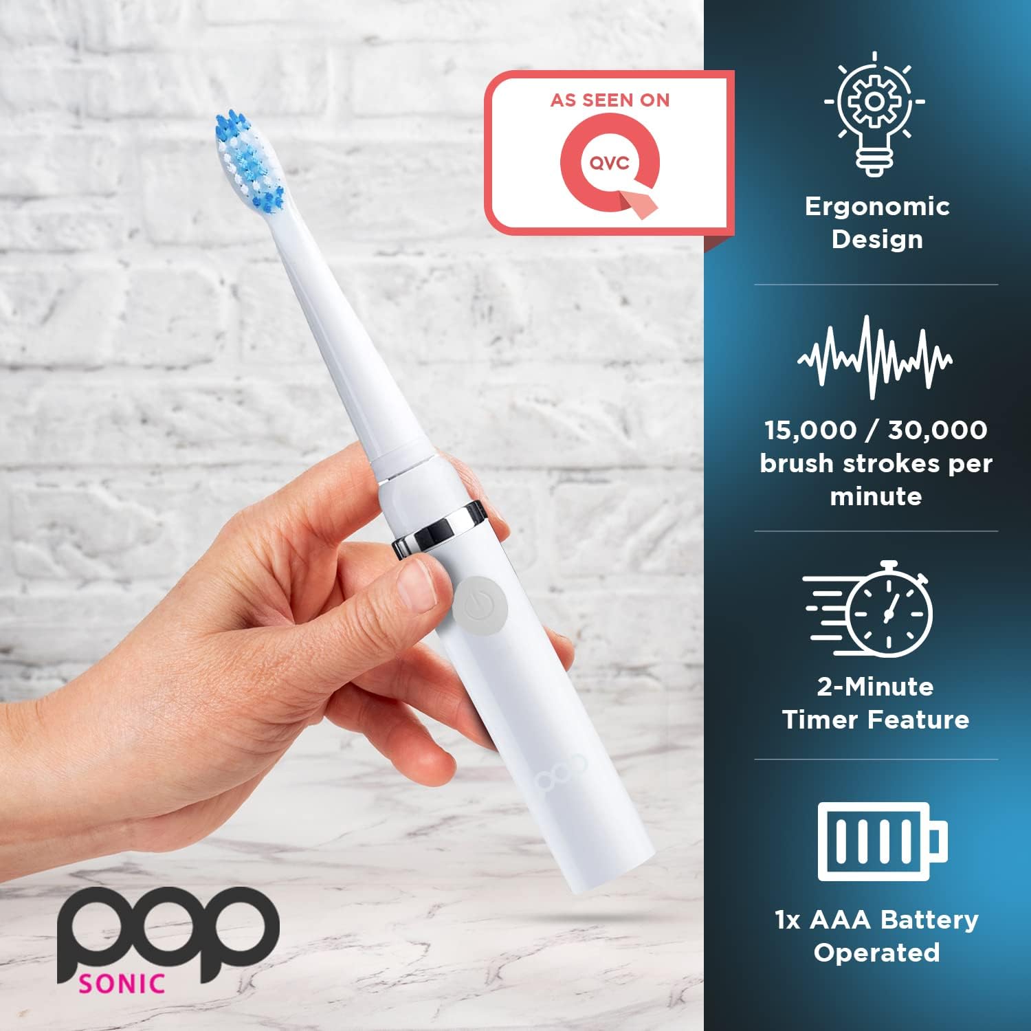 Pop Sonic Electric Toothbrush (White) - Travel Toothbrushes w/AAA Battery | Kids Electric Toothbrushes with 2 Speed & 15,000-30,000 Strokes/Minute, Dupont Nylon Bristles