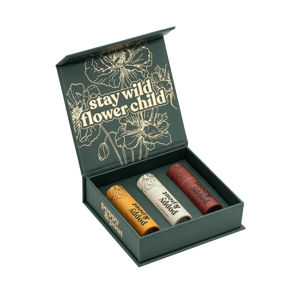 Jumbo Lip Balm Gift Set (3-Pack, Warm Flavors) | Poppy & Pout All Natural Lip Balms & Moisturizers | Hydrates with Beeswax, Vitamin E, Organic Coconut Oil | Cruelty-Free | Recyclable Cardboard Tube