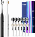 2 Pack Electric Toothbrush for Adults and Kids - Rechargeable Kids Ages 12+ and Adults with 12 Brush Heads & 2 Electric Toothbrush, 90 Days Battery Life - Black and White