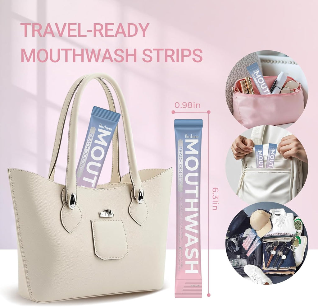 Protable Mouthwash Packets for Travel, Peach Oolong-Tea Flavor, Alcohol-Free, Non-Burning, 15ml/pcs 30 Single Use, TSA Approved for On-The-Go Fresh Breath, Perfect for Work, Gym& Date