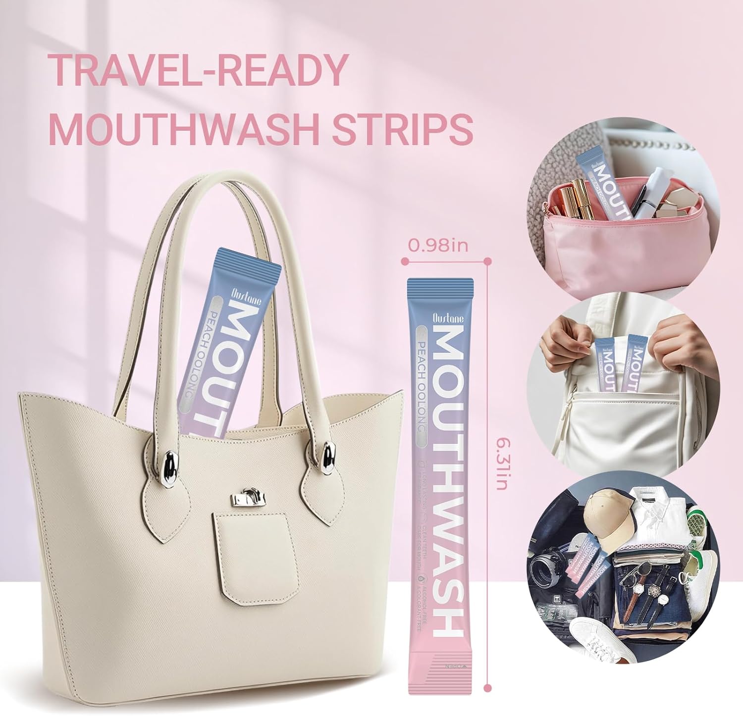 Protable Mouthwash Packets for Travel, Peach Oolong-Tea Flavor, Alcohol-Free, Non-Burning, 15ml/pcs 20 Single Use, TSA Approved for On-The-Go Fresh Breath, Perfect for Work, Gym& Date