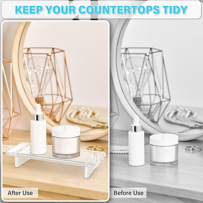 2Pack Acrylic Counter Tray Organizer. Multi-Purpose Kitchen & Bathroom Sink Tray Decor for Soap, Perfume, Vanity, Candles, Plants - Countertop Holder, Space-Saving Modern Home Décor （Small ）