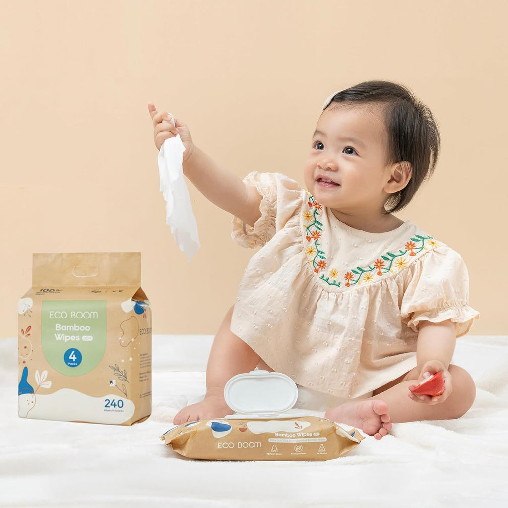 ECO BOOM Bamboo Baby Wipes | natural | 100% Plant-Based & fragrance free | Unscented & safe for Sensitive Skin | 99% Water | 16 Pack, Bulk Total of 960