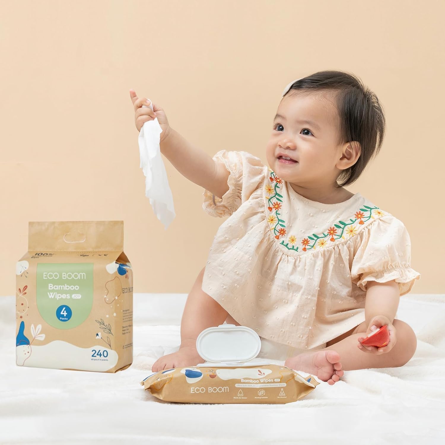 ECO BOOM Bamboo Baby Wipes | natural | 100% Plant-Based & fragrance free | Unscented & safe for Sensitive Skin | 99% Water | 16 Pack, Bulk Total of 960