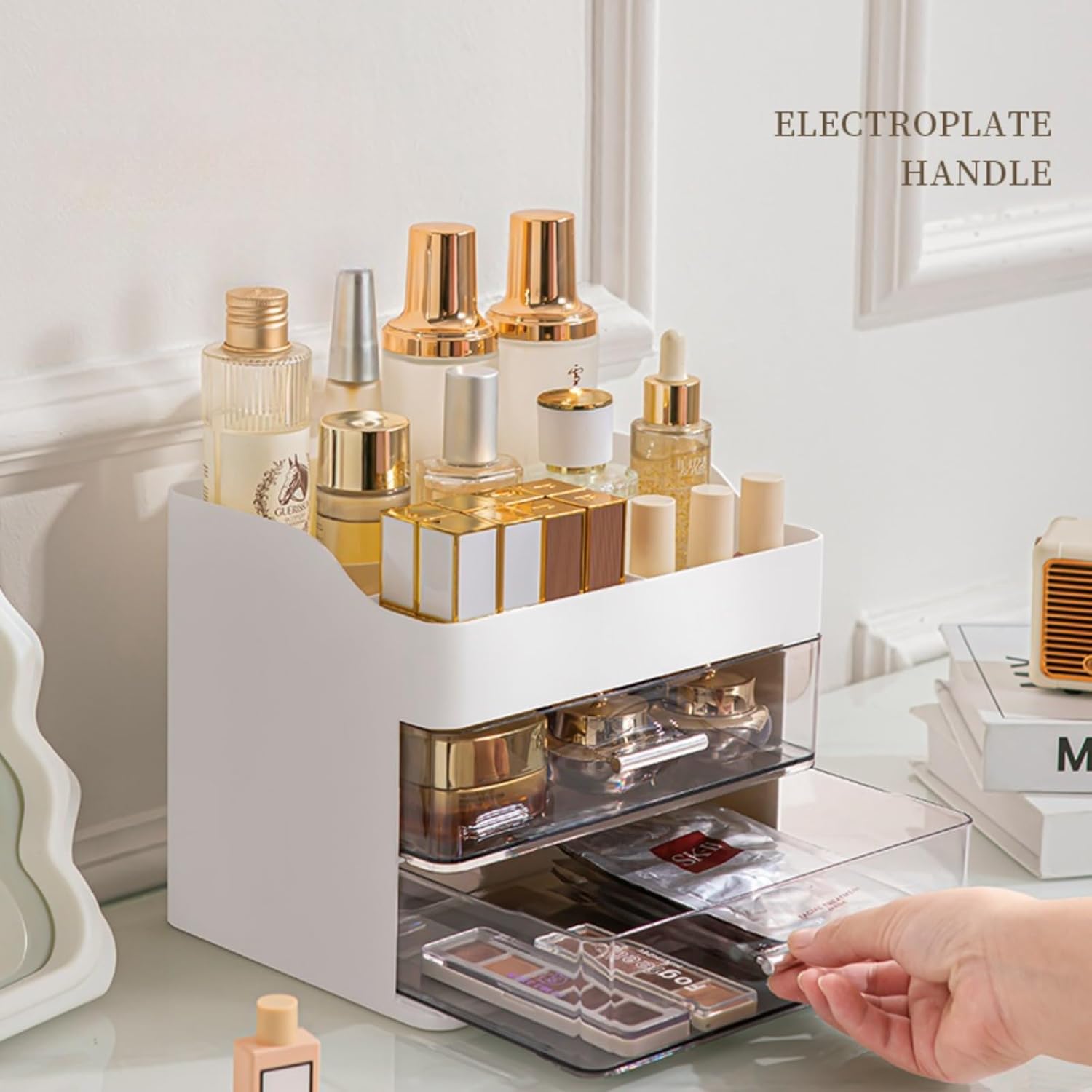 Pink Makeup & Skincare Organizer - 2 Drawer Vanity Storage Box with Cosmetic Display Case