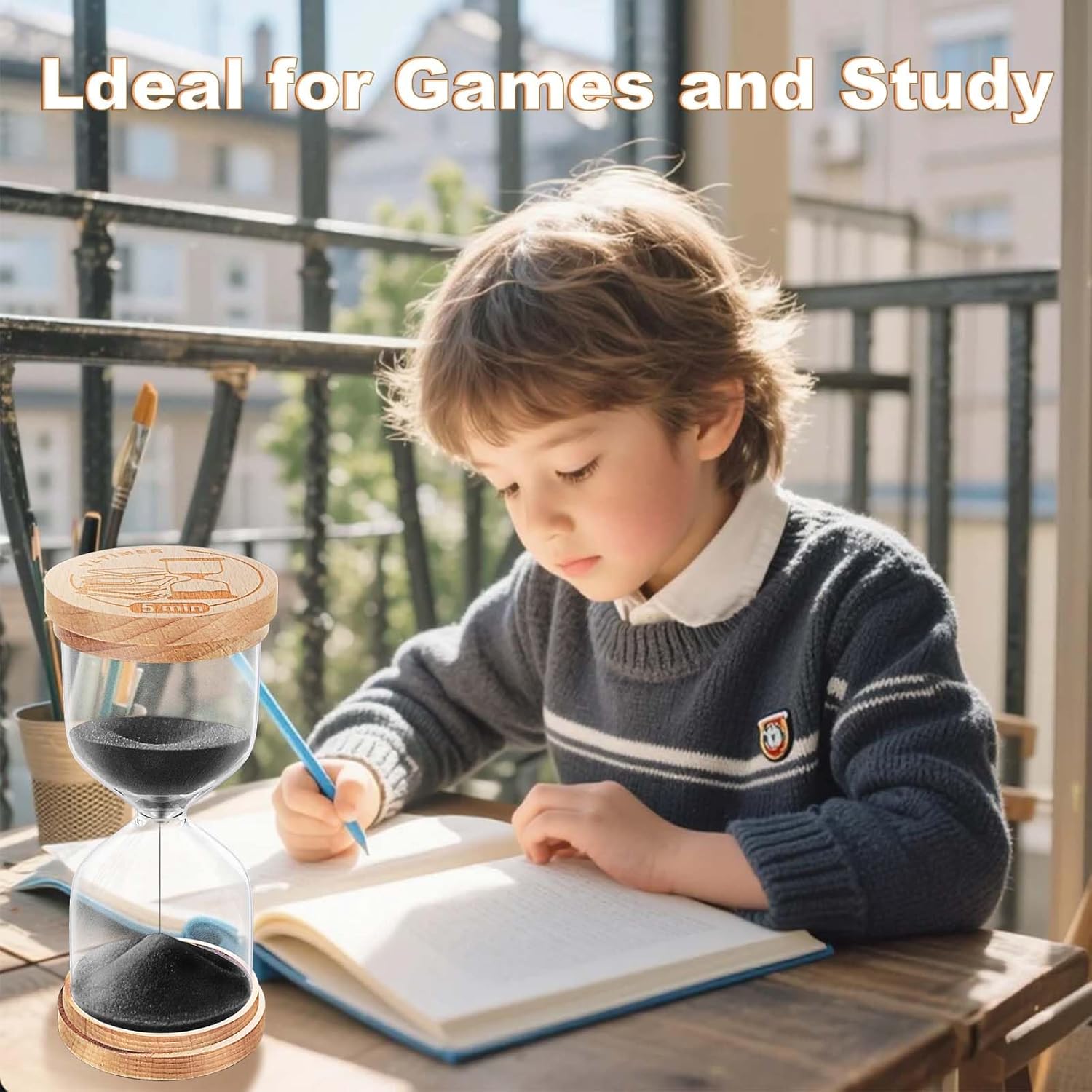 2 Minute Wooden Sand Timer Hourglass:Beech Wood Sand Clock,Small Sand Watch 2 Min,Hour Glass Sandglass for Home,Brushing Teeth,Kitchen (Black)