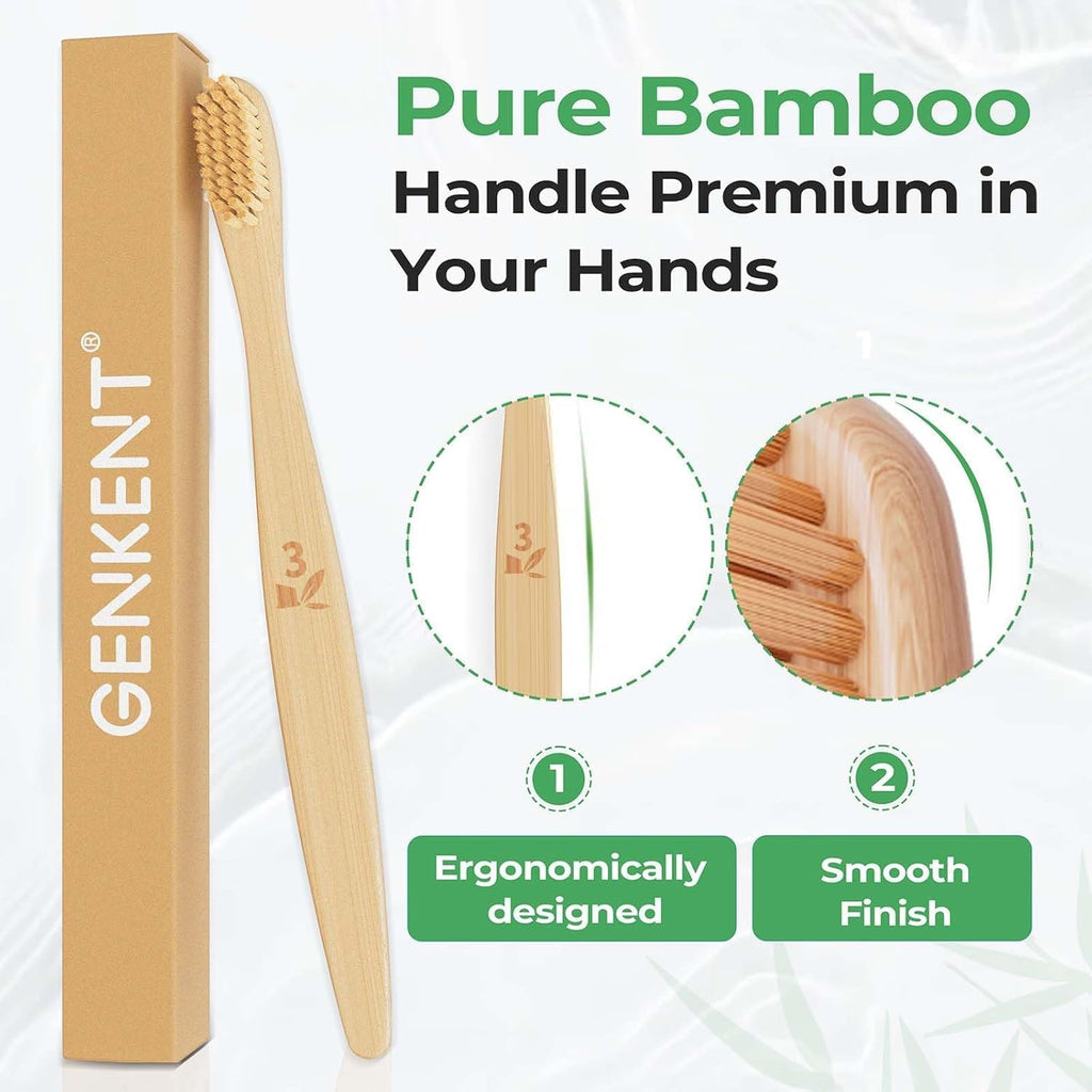 GENKENT Bamboo Toothbrushes 12 Pack Natural Toothbrushes BPA Free Soft Bristles Toothbrush Eco Friendly Charcoal Toothbrush for Travel