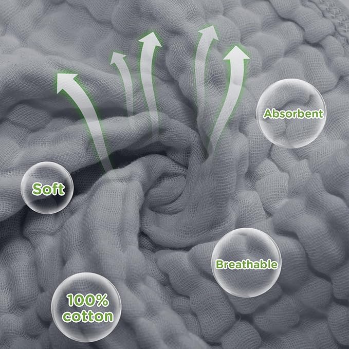 Breling 20 Pcs Baby Muslin Washcloth 12 x 12 Inch 100% Cotton Soft and Absorbent Muslin Washcloth Burp Cloth Wipe Newborn Face Towel for Baby Boy Girl Sensitive Skin(Gray)