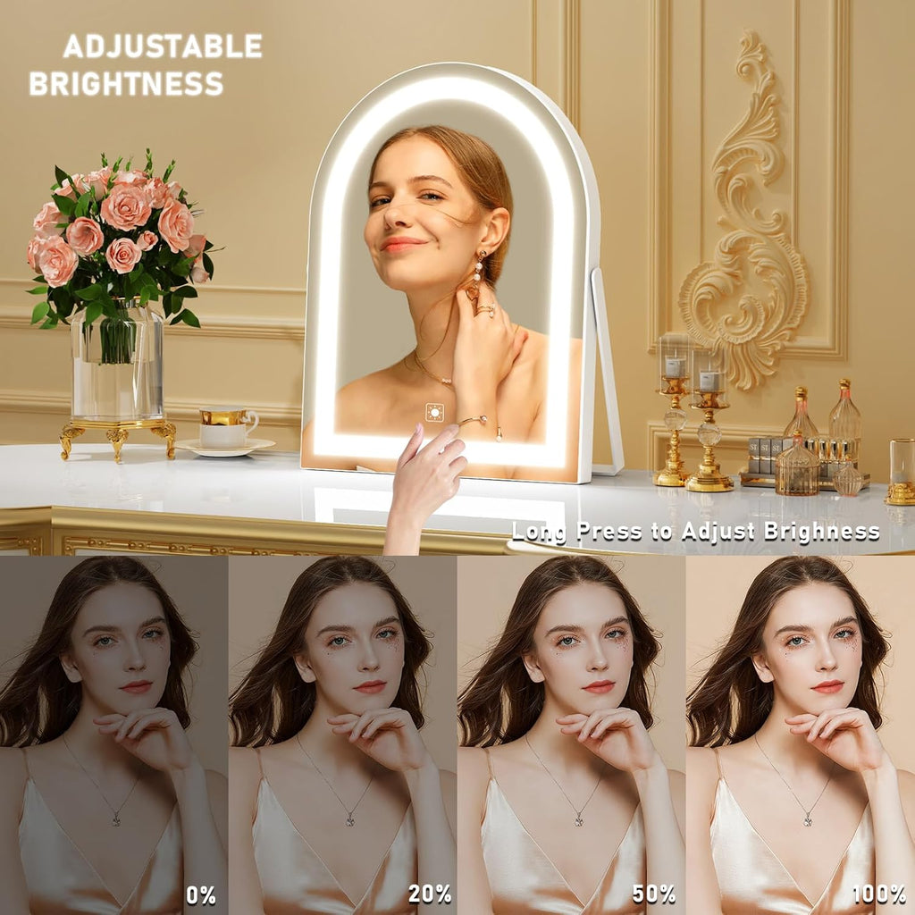 14" Elegant LED Vanity Mirror with 3-Color Adjustable Lights, Lighted Makeup Mirror 360° Rotating Stand & Touch Control - Perfect Makeup Gift for Women