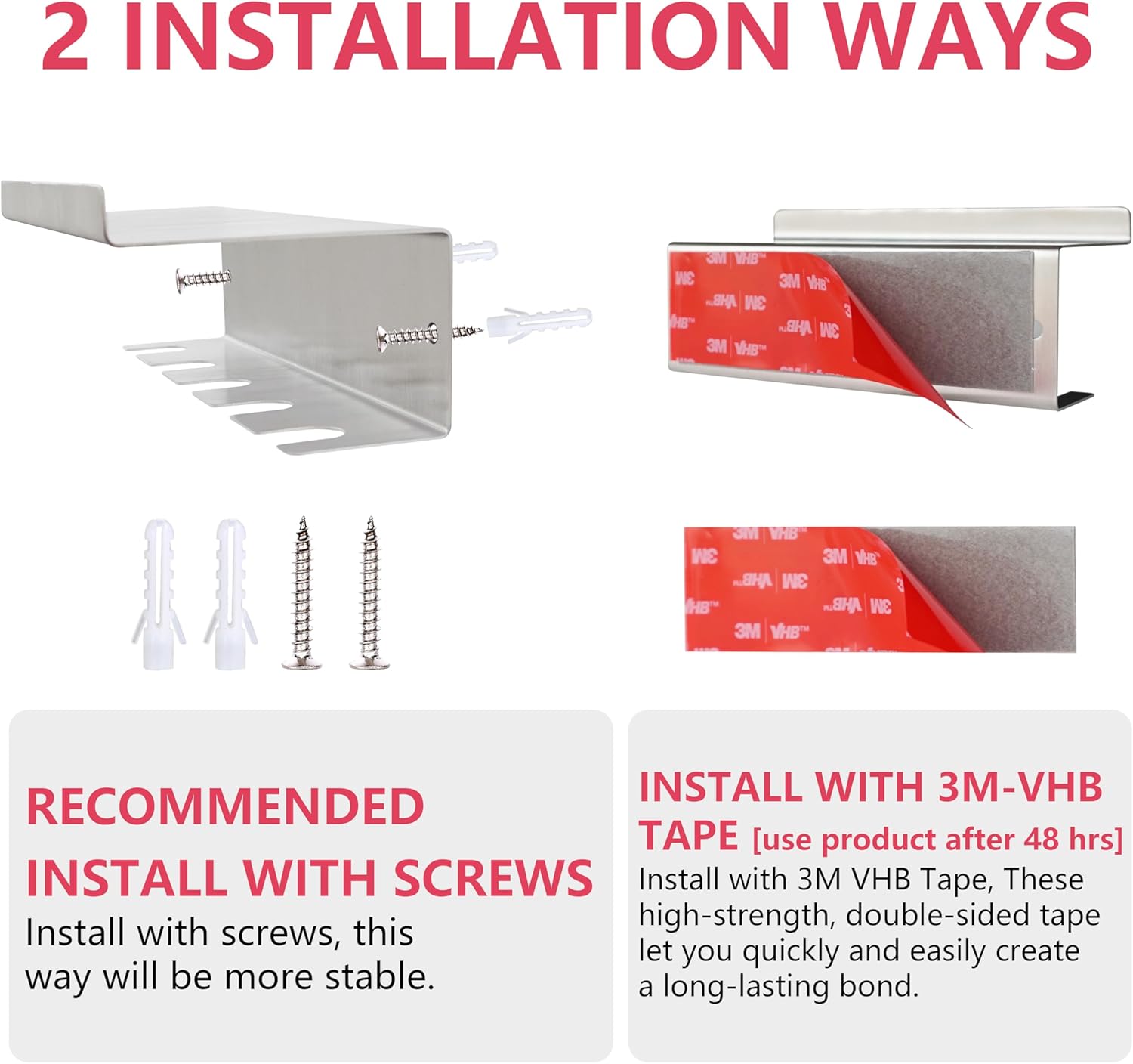 Stainless Steel Toothbrush Holder Wall Mounted - No Drill Bathroom Organizer with 3M Adhesive & Screws, 5-Slot Razor & Electric Toothbrush Holder, Rustproof for Wet Spaces (Silver, 18/8 304 Grade)