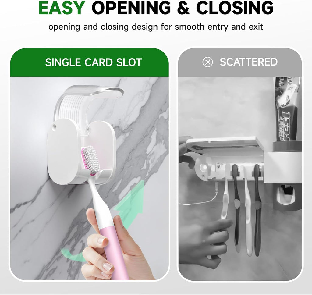 2 Pcs Toothbrush Holders Wall Mounted, Single Slot Design, Shower Self Adhesive Wall Mounted Toothbrush Holder with Cover, Waterproof and Dustproof, Suitable for Bathroom, Family, Travel (Transparent)