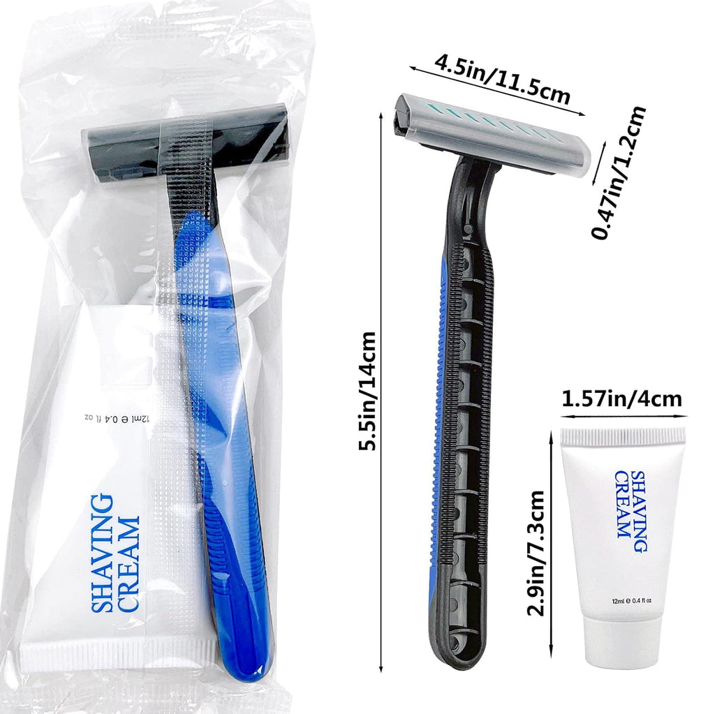 Shave Kit in Bulk, Smooth Shave Disposable Razor and Cream(12g), Individually Wrapped Toiletries Amenities for Hotel, Airbnb, Homeless, Shelter, Camping and Travel (50 Pack)