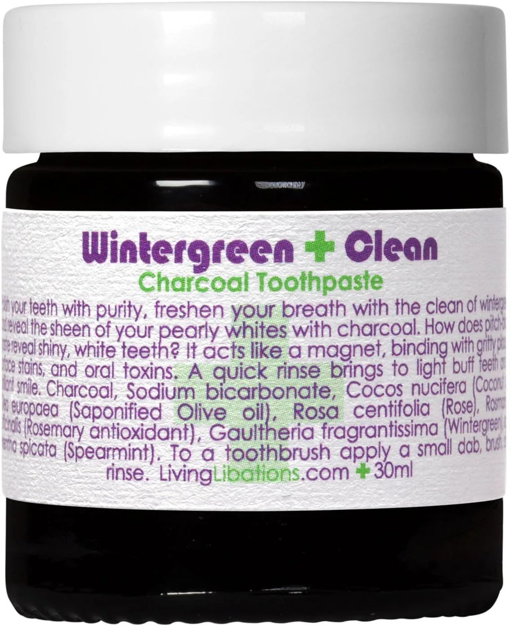 Living Libations - Organic Wintergreen Clean Activated Charcoal Toothpaste | Natural, Plant-Based, Clean Beauty (1 oz | 30 ml)
