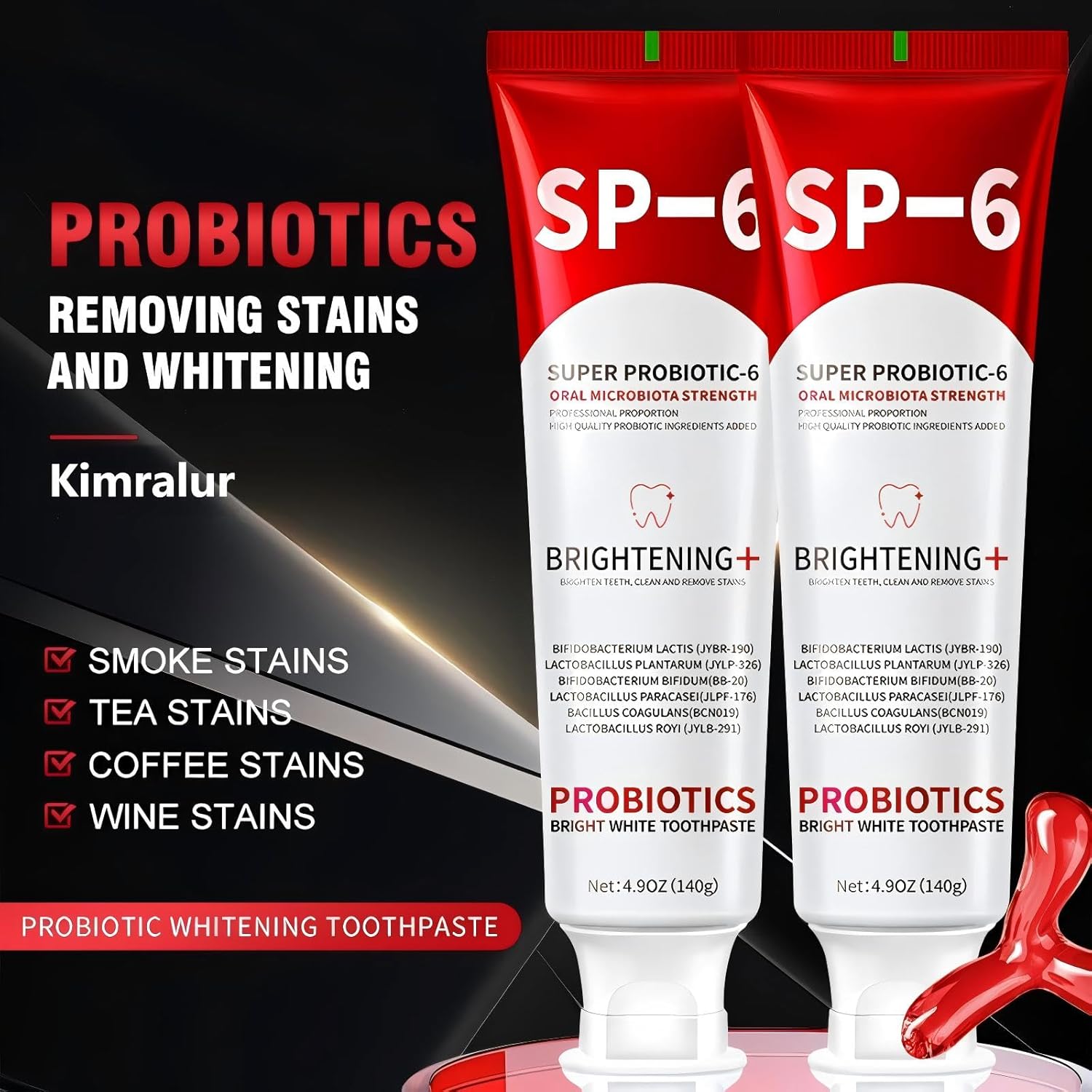 Sp-6 Probiotics Whitening Toothpaste, Sp-6 Ultra Whitening Toothpaste, Enhanced Formula with Enamel-Safe, Fluoride-Free, Fresh Breath Mint Flavor for Oral Health (1)