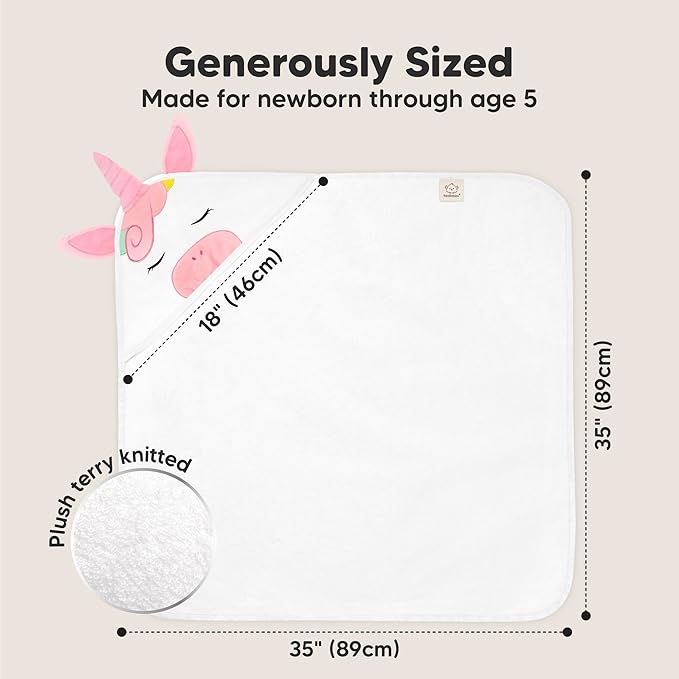KeaBabies Hooded Baby Towel for Newborn - Viscose Derived from Bamboo Large Baby Bath Towels with Hood for Boys, Girls, Toddler, Extra Absorbent & Soft Newborn Bath Essentials (Unicorn, Regular)