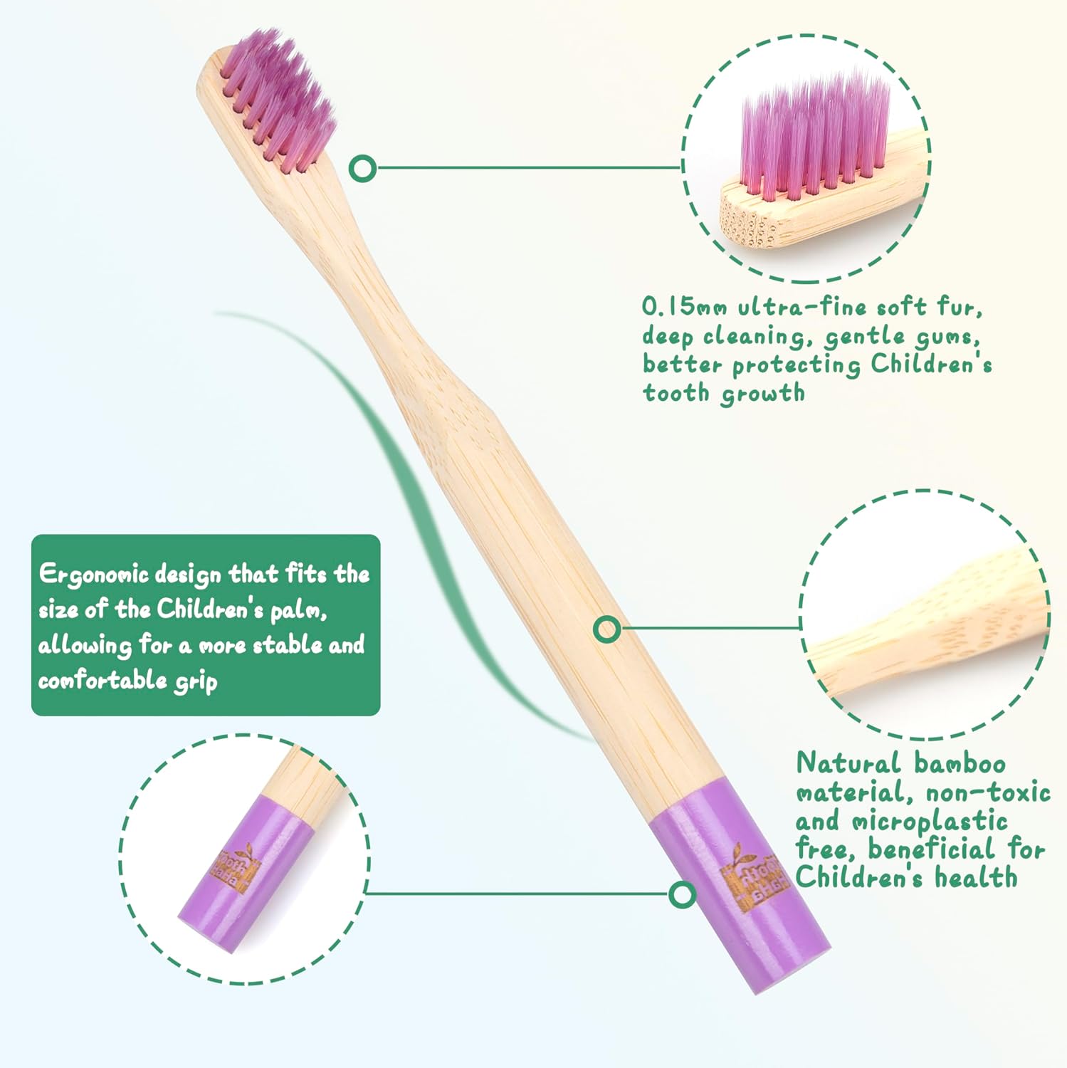 Kids Bamboo Toothbrushes, BPA-Free Soft Bristles, Eco-Friendly Natural Wooden Toddler Toothbrush, 6-Pack Travel Toothbrushes Set for Children