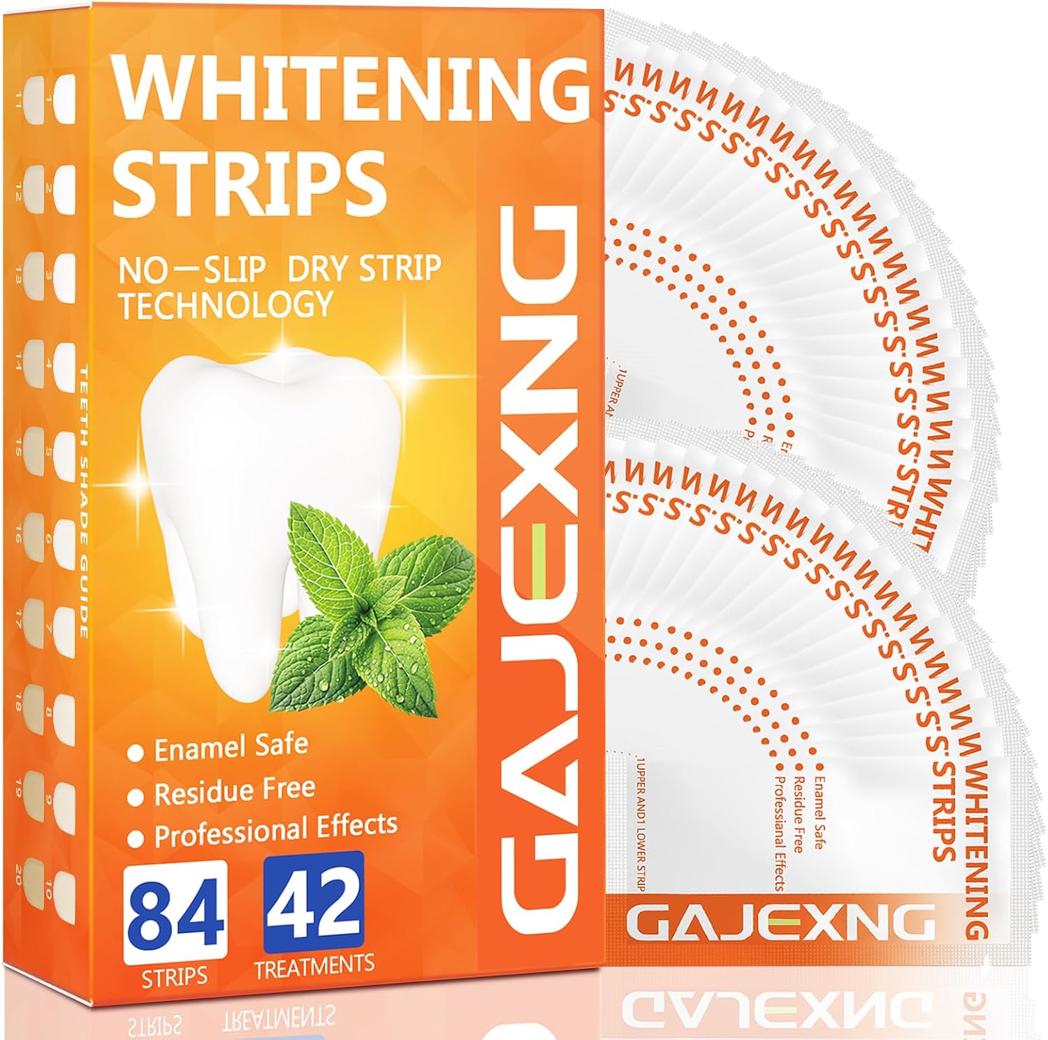 Teeth Whitening Strips, 42 Treatments (84 Strips) White Strips for Sensitive Tooth Whitening Kit, Enamel-Safe, Residue-Free, Non-Slip,Removes Coffee & Wine Stains, Mint