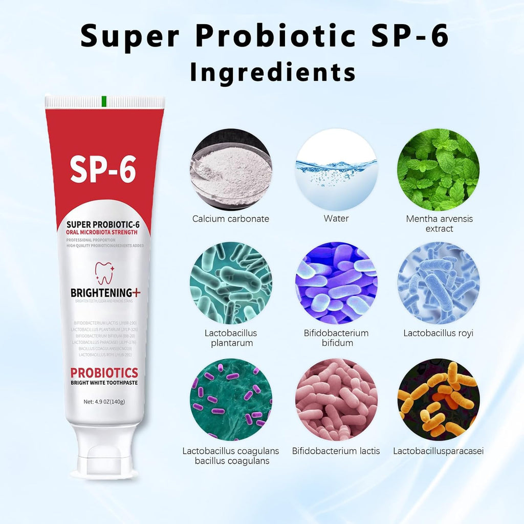 SP-6 Probiotic Brightening Toothpaste,Super Probiotic-SP-6 Fluoride-Free Toothpaste for Sensitive Teeth, Gentle Mint, Fresh Breath,Daily Use for Oral Health 140g/4.9oz (2 Pcs)