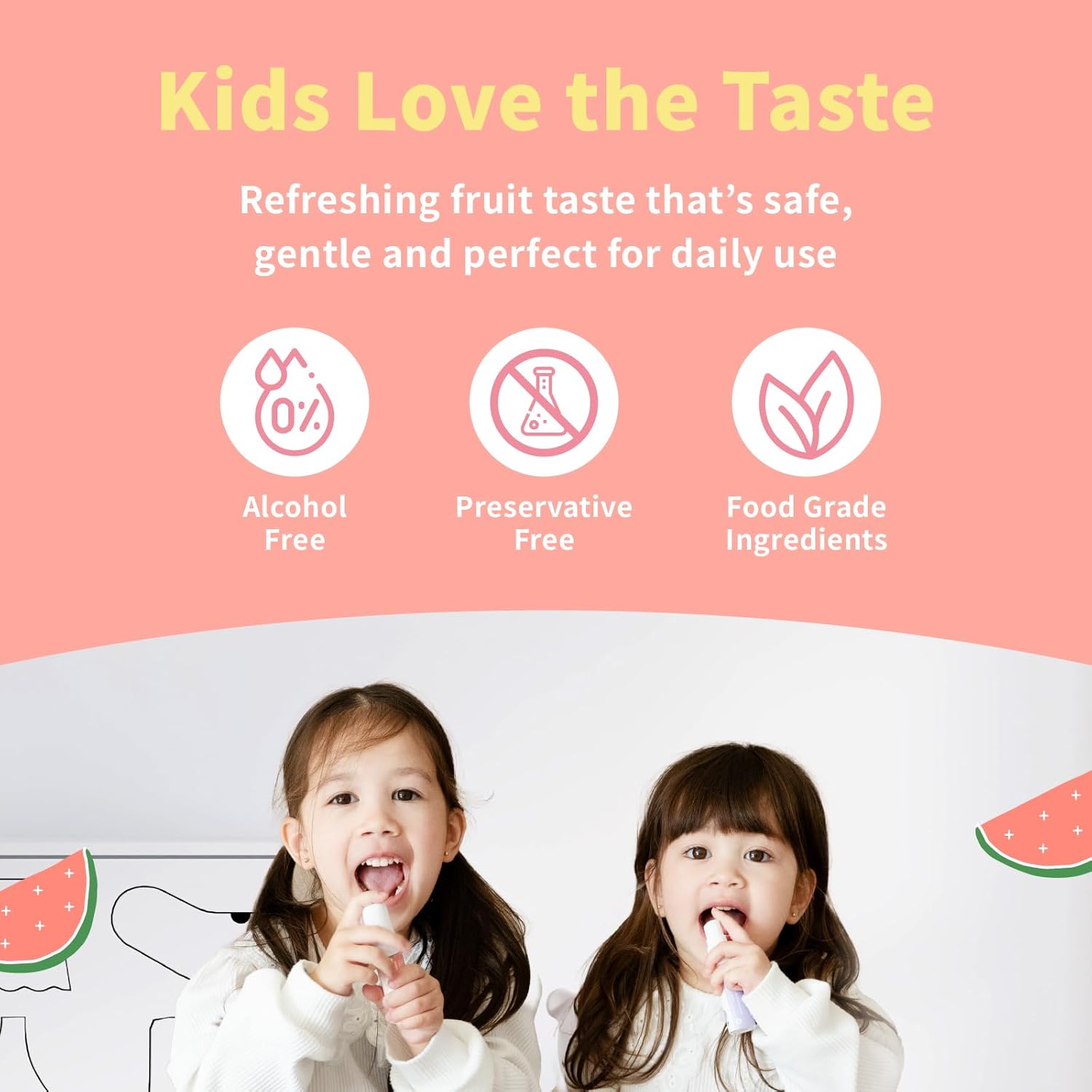 Mouth Spray for Kids Toddler Toothpaste Helper Fluoride Free Baby Toothpaste Cavity Protection Oral Care with Natural P113+ Antibacterial Peptide for Newborns to Age 12 (Watermelon)