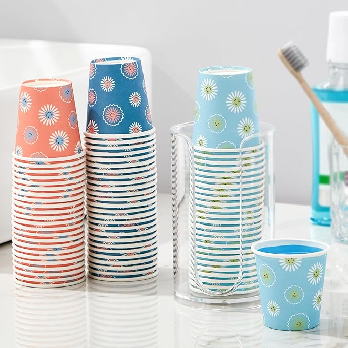 SIUQ [600 Pack 5 oz Paper Cups, Disposable Bathroom Cups, Small Mouthwash Cups, Hot/Cold Beverage Drinking Mini Cup for Party, Picnic, BBQ, Travel (Daisy)